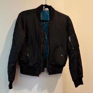 Black Bomber Jacket with Teal Lining Size S